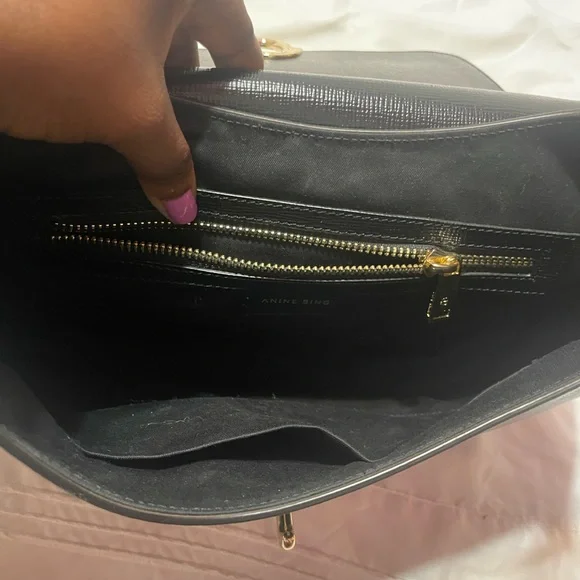 Black Leather Anine Bing Shoulder Bag